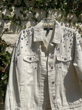 Forever 21 White Denim Jacket with Silver Sequin Embellishments